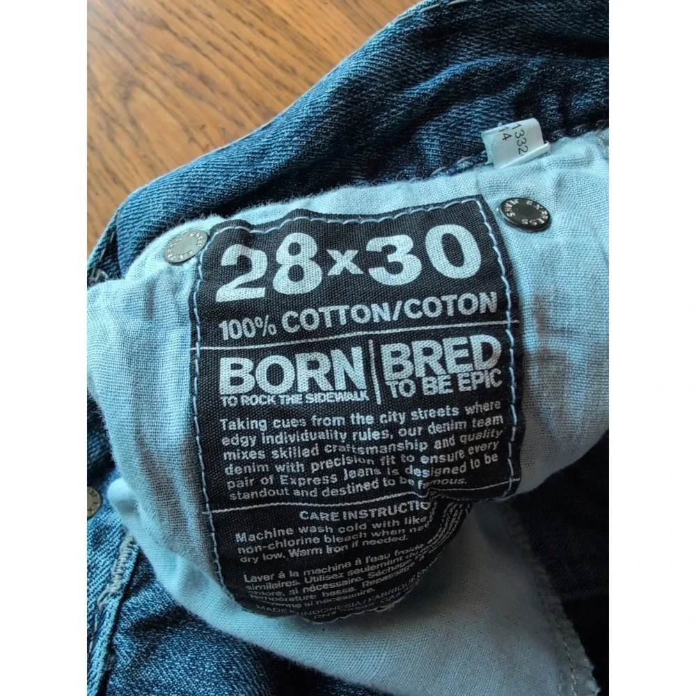 Express‎ Rocco Slim Fit Straight Leg Jean Mens 28x30 Distressed Cotton Denim GUC
